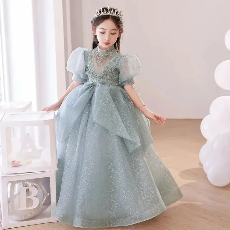 

Prom Dress for Elegant Girl Infant Luxury Sequined Maxi Ball Gown Kids Piano New Performance Costumes Children Girls Partywear