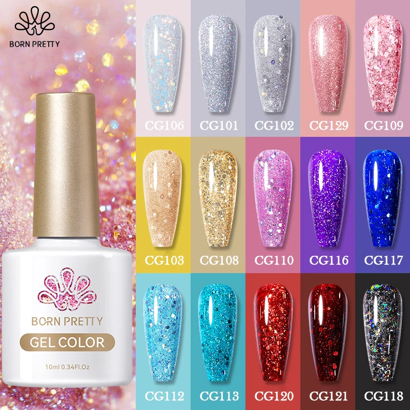 BORN PRETTY 10ML Glitter Nail Gel Polish Vernis Semi Permanent Hybrid UV Nail Gel Soak Off LED UV Gel Nail Varnishes