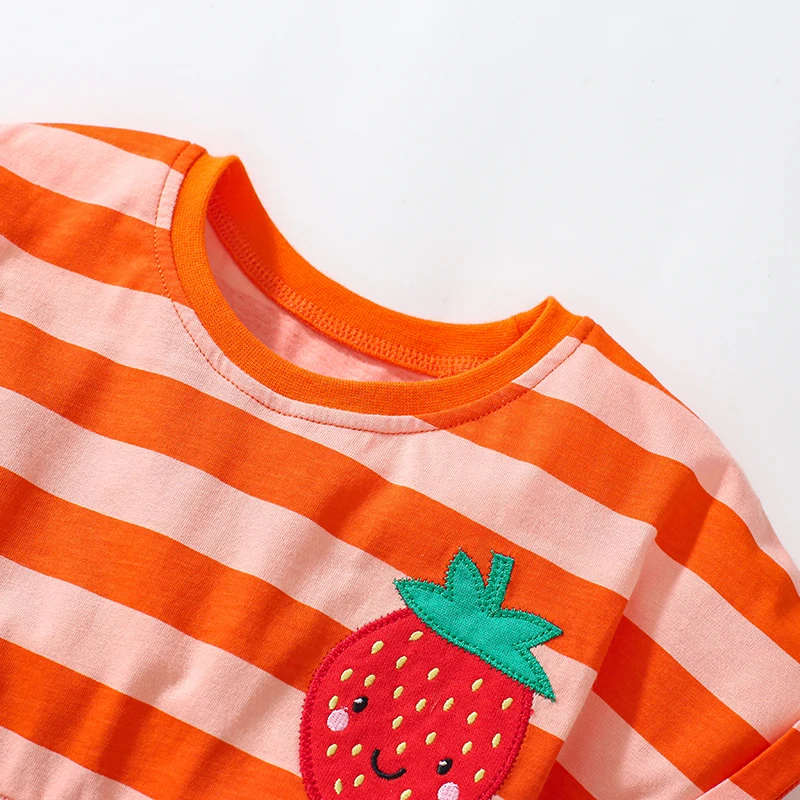 Little maven 2024 Summer Cartoon strawberry Dress Baby Girls Cotton Casual Clothes Soft for Toddler Infant Kids 2 to 7 years