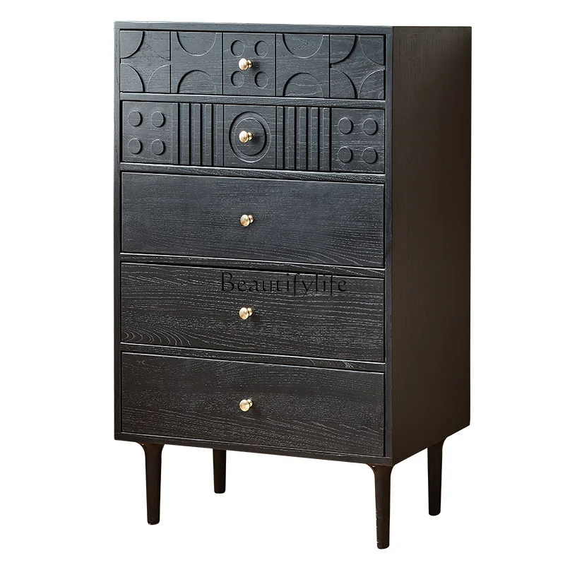

**Medieval carved black chest of drawers solid wood storage locker advanced sense