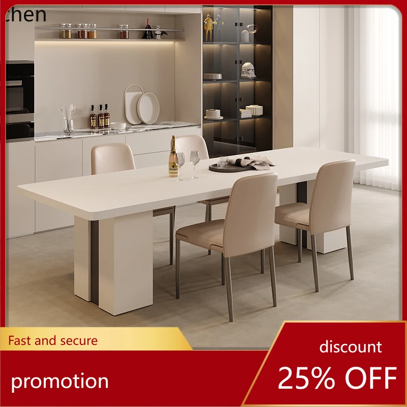 

HT minimalist white thickened rock slab dining table modern simple home living room high-end