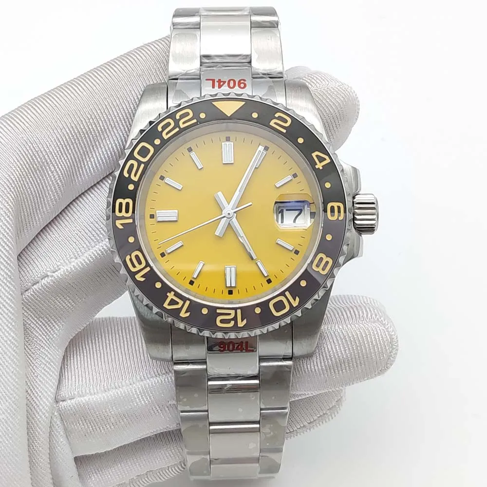 40MM Japan NH35 Log Yellow Luminous Dial Sapphire Waterproof Automatic Mechanical Watch Men\'s Strap