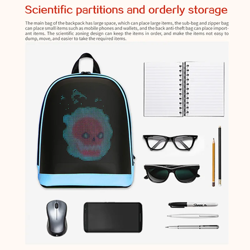 حقيبة المدرسة شاشة LED الهاتف الخليوي البرمجة DIY نمط خفيفة الوزن الصلب حالة المرأة حقيبة السفر حقائب الظهر الكلية #4