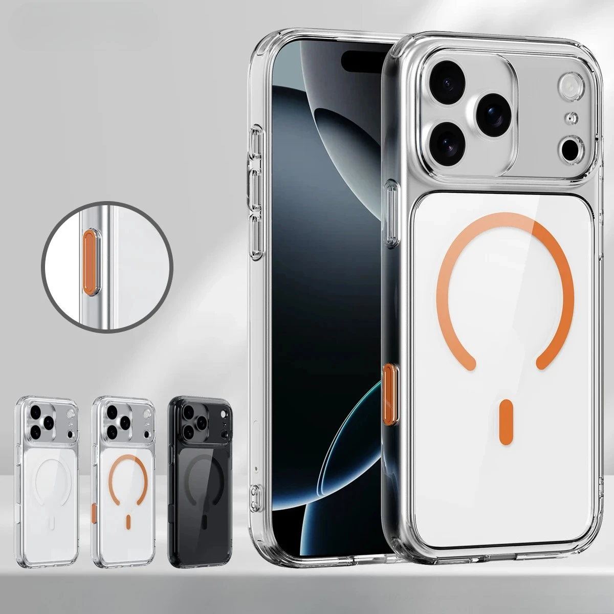 

(С кнопкой камеры) для Iphone 17 Pro Max 17 Air 17 Pro 17, магнитный чехол для телефона Magsafe, зарядка из ТПУ + ПК, прозрачный чехол