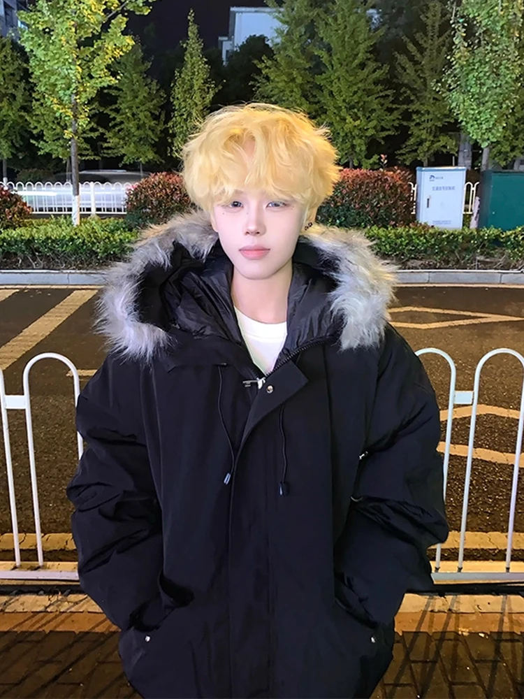 

Парка с капюшоном и меховым воротником Bla, мужская зимняя теплая хлопковая рабочая одежда, винтажная верхняя одежда в американском стиле, пальто