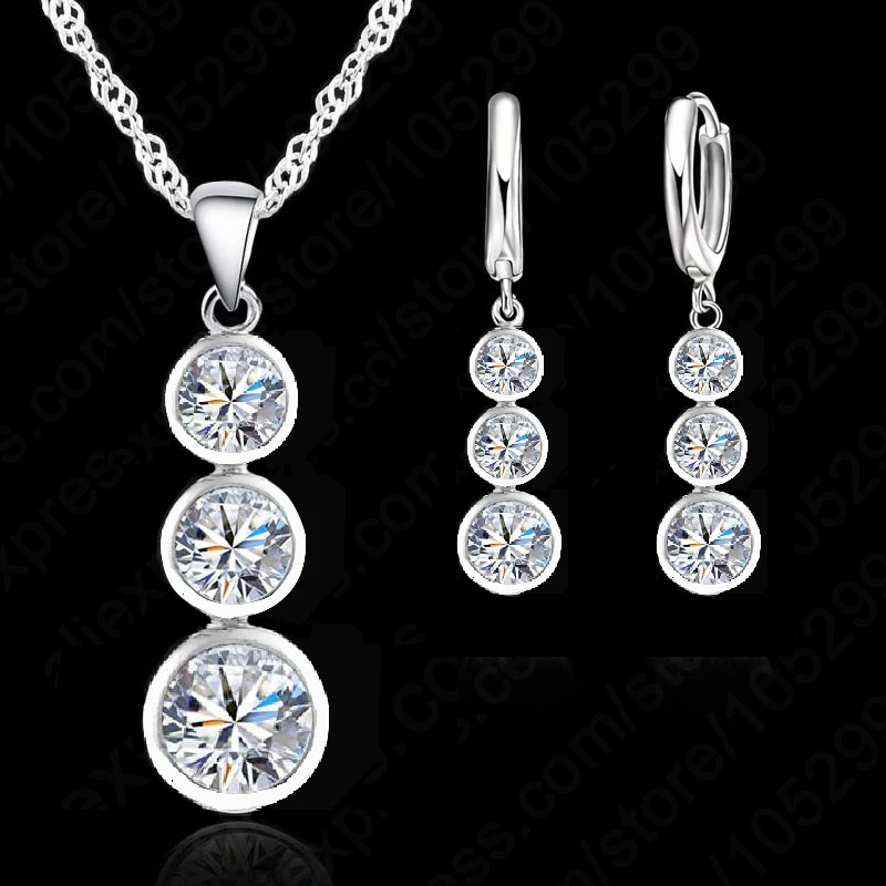 

925 Silver Bead string Shape Jewelry Set For Women Top Quality Wedding Engagement Pendant Necklace Earring Bijoux