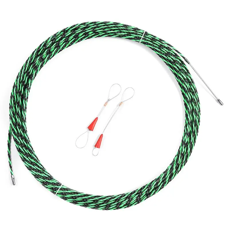 5-30M 5mm Green Guide Device Fiberglass Electric Cable Push Pullers Duct Snakes Fish Tape Wire + two Cable Tensioner