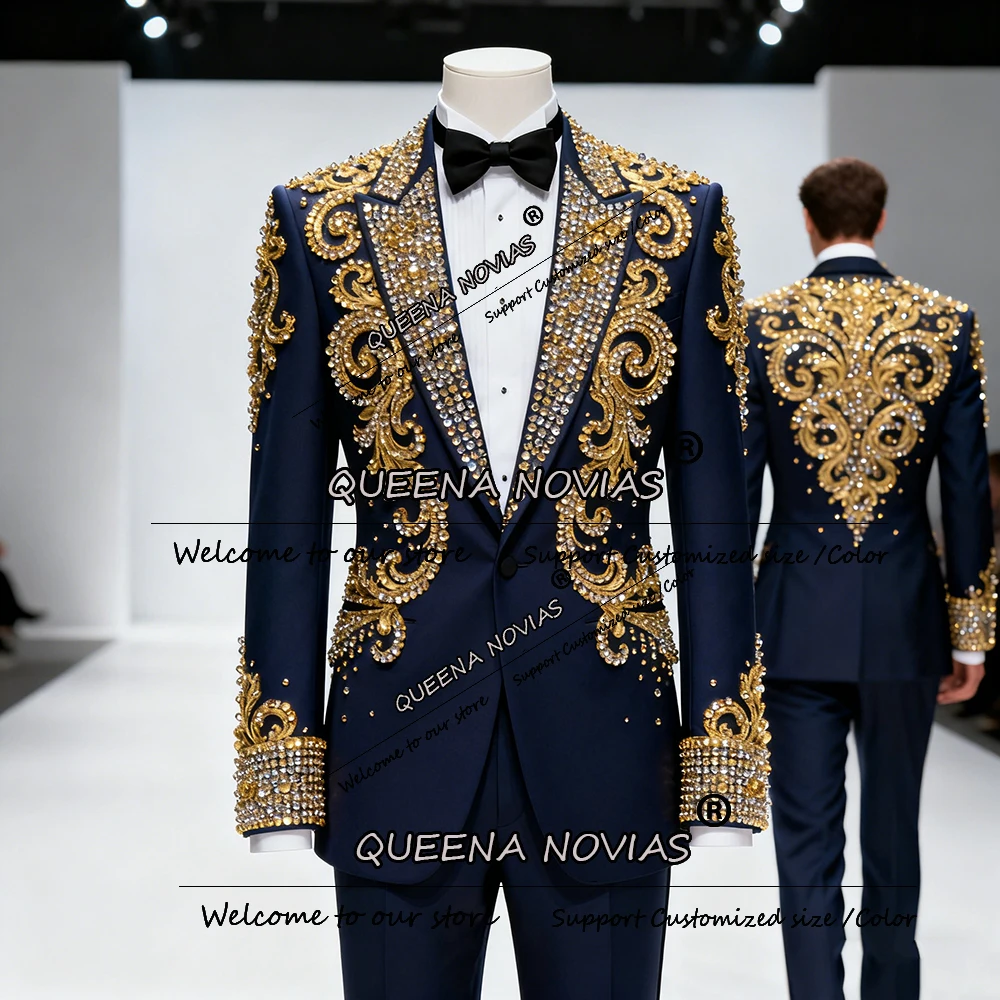 

Изысканный мужской костюм с бусинами и кристаллами на свадьбу, комплект из 2 предметов, однобортный пиджак, брюки, индивидуальные смокинги для жениха 2026