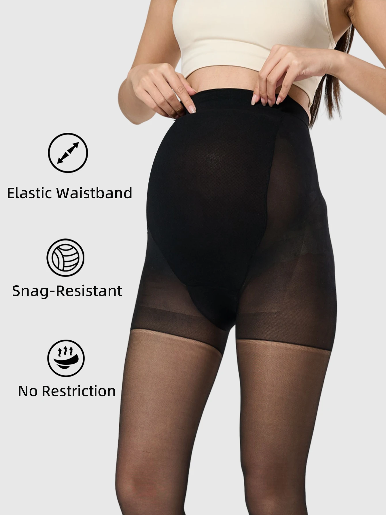 1 pc Maternity Solid Black Footed Sheer Nylon Tights | Belly-Support Minimalist Pantyhose for Spring & Autumn Transition
