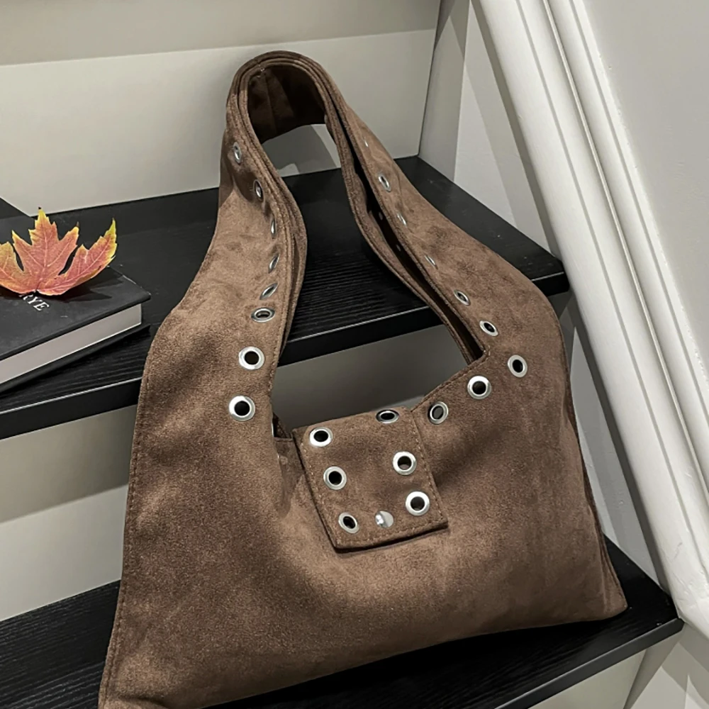 

2025 New Suede Hollow Out Shoulder Bag Women's Simple Solid Versatile Large Capacity Tote Bags Daily All-Match Commute Handbags