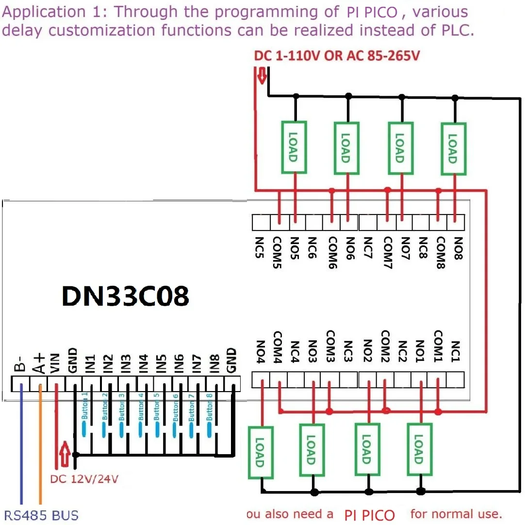 وحدة مرحل 8CH RS485 لـ Raspberry Pi Pico، لوحة توسيع PLC IO مع مؤقت تأخير، تدعم برمجة Python C++ #5