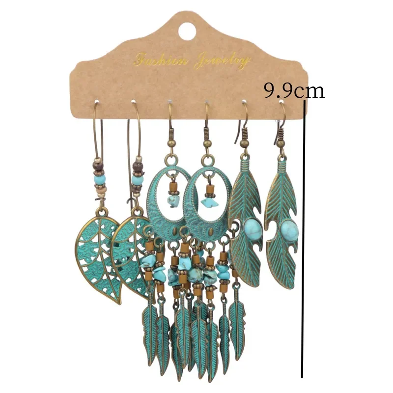 6 women\'s vintage tassel combination earrings set with bohemian style fake earrings
