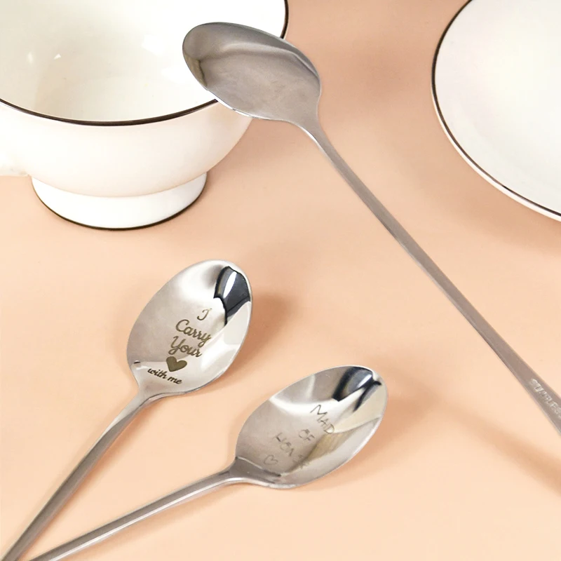 2024 Valentines Day Gift Stainless Steel Spoon Anniversary Gift for Girlfriend Boyfriend Good Morning Handsome Beautiful Present