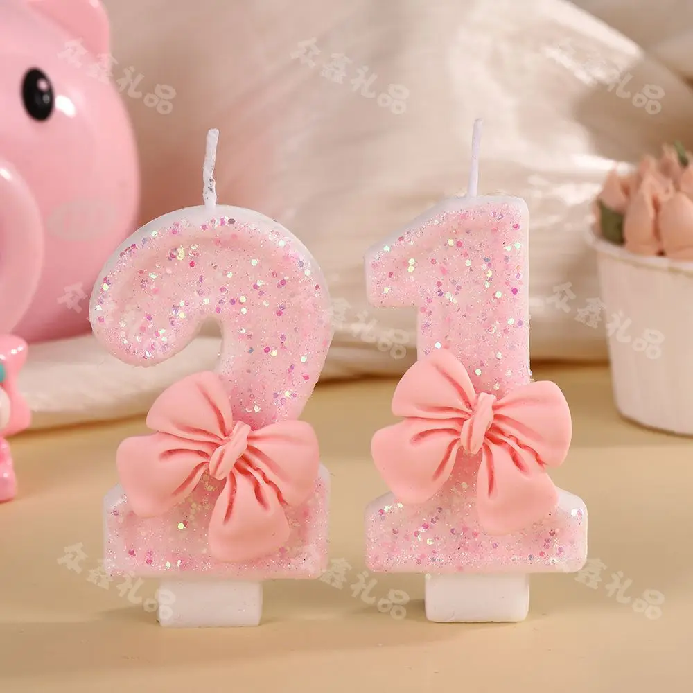 

Kawaii pink bow girl's holiday birthday cake age number candle DIY cake creative internet celebrity handmade birthday decoration