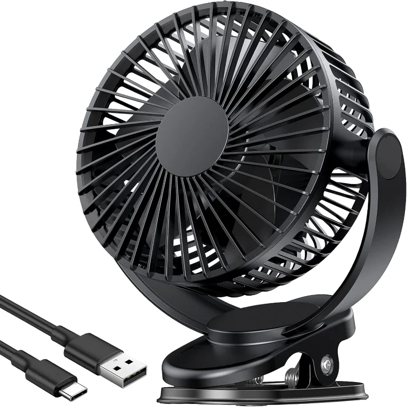 

USB Fan, Rechargeable Portable Fan, Clip on Fan, Battery Operated Fan, 3 Speeds, 5000mAh USB Desk Fan, 720°Rotation, Sturdy Cla