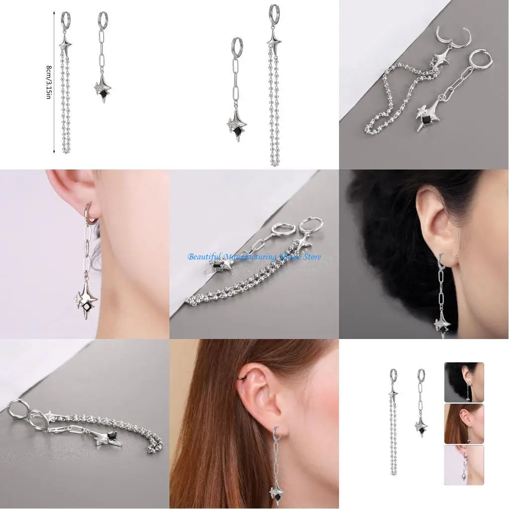 

E56A Asymmetrical Star Ear Cuffs Fashion Brass Earrings Comfortable Star Ear Pendant