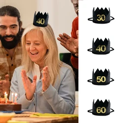 1Pcs 30 번째 40 번째 50 번째 60 번째 생일 머리띠 검은 모자 기념일 성인 검은 크라운 생일 축하 파티 장식 용품