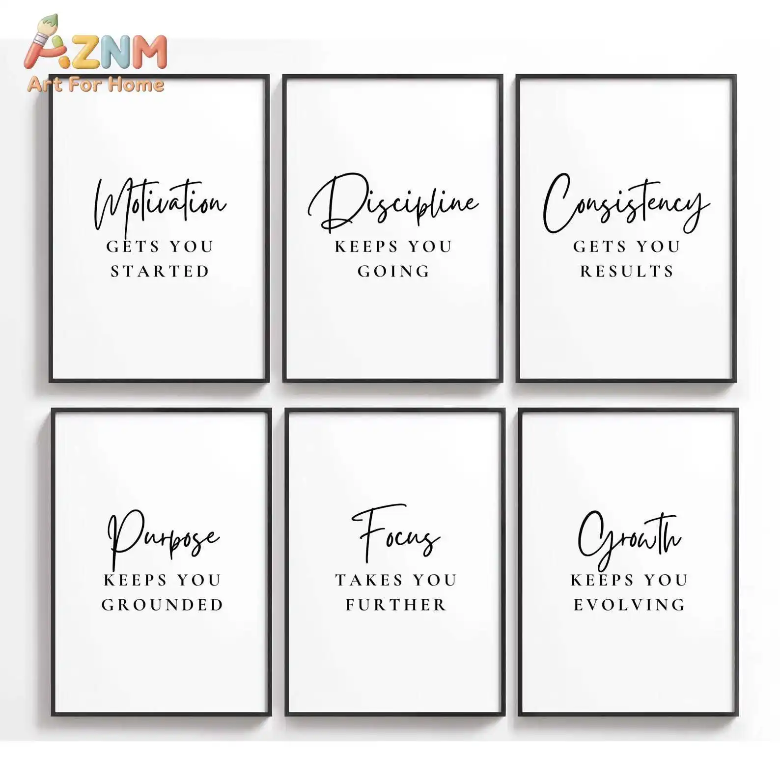 AZNM Motivational Words Canvas Print Discipline Focus Quote Wall Art Modern Home Unframed Canvas Painting