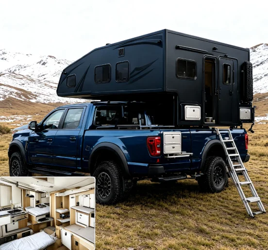 ABS hard shell pop-up roof tent camper module, complete kit for pickup truck. view 4