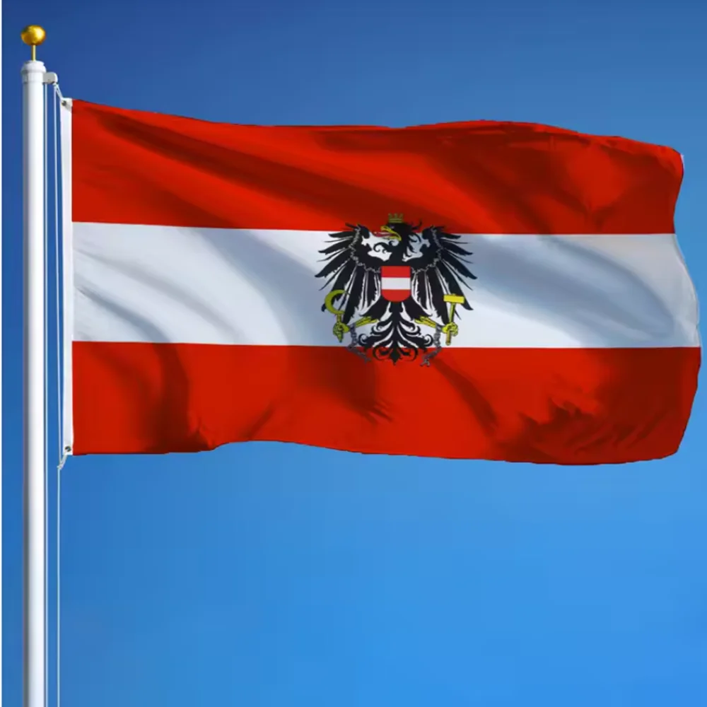 Austria Flag 3x5ft 2x3ft Outdoor, Austrian National Emblem Eagle Flag, Printed Polyester Banner For Garden House Decor