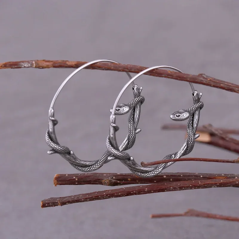 Gothic animal snake hoop earrings fashion simple stainless steel men's and women's universal earrings rock party jewelry gifts