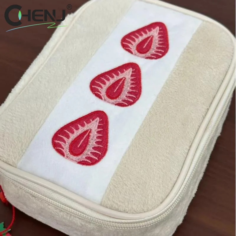 

Cute Embroidered Strawberry Pencil Case Portable Stationery Pen Box Multi Functional Large Capacity Makeup Bag Storage Bag