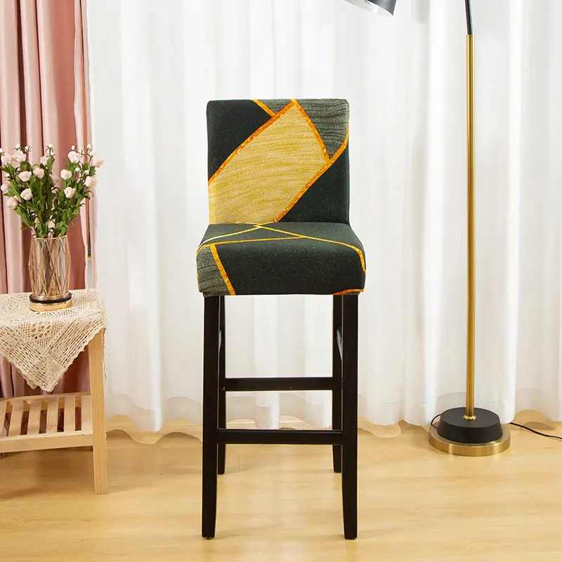 Elastic Anti-Slip  Bar Stool Cover Easy Removable High Bench Sheath Short Backrest Can Be Used for Restaurant Banquet Wedding