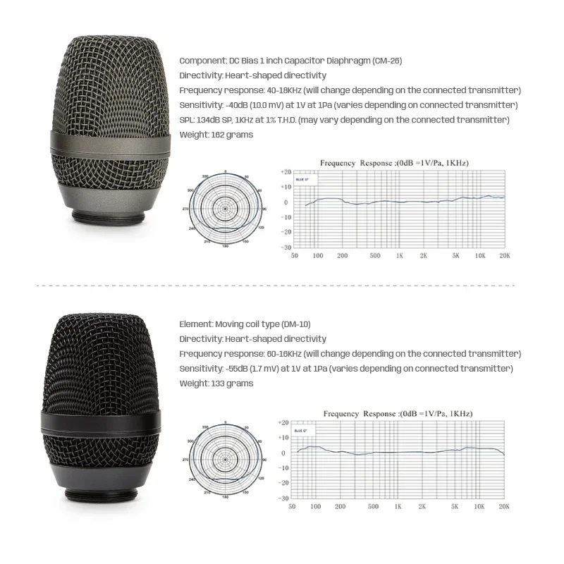 

Bolanle Au10 Professional UHF Wireless Microphone, Replaceable Capacitor And Dynamic Head, Recording Wireless Microphone