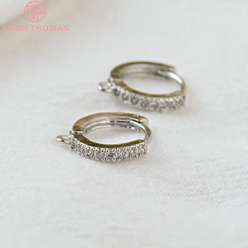 (2361)4PCS 12.5MM 24K Gold Color Brass and Zircon Round Earring Hooks Wysokiej jakości akcesoria do wyrobu biżuterii Akcesoria — zdjęcie 5