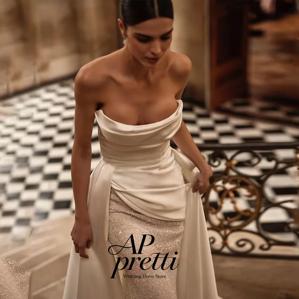 AP pretti Gorgeous Ivory Strapless Satin Wedding Dresses For Woman Sequin Mermaid Bridal Gown Customized Vestidos De Novia