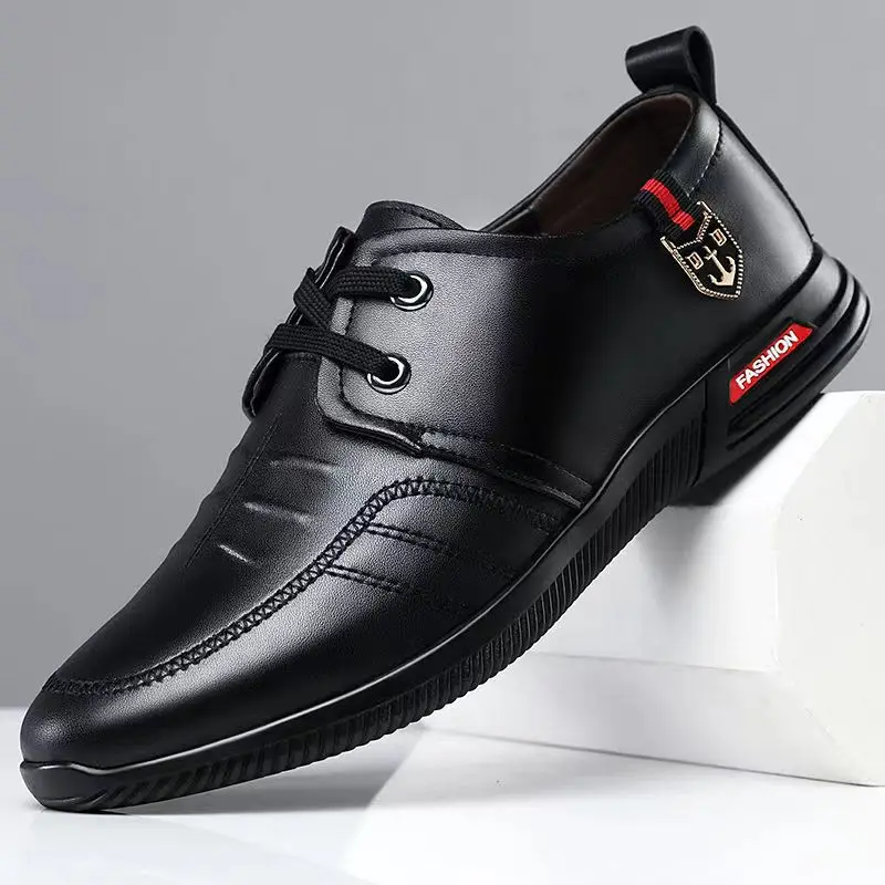 

Classic Men's Leather Shoes Black Wedge Lace Up Breathable Casual Shoes British Style Business Social Formal Shoes Party Casuals