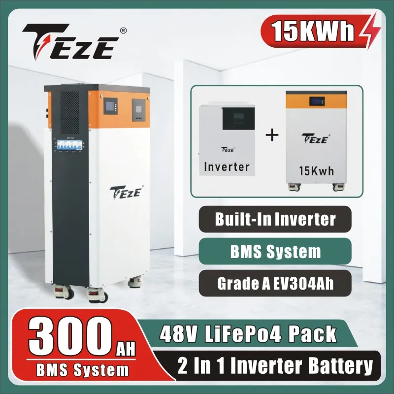 48V 15KWh Powerwall 300Ah LifePo4 Bateria 51V Wszystko w jednym System baterii magazynowania energii słonecznej Wbudowany MPPT i falownik Bez