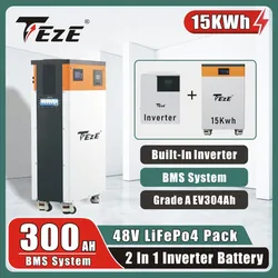 48V 15KWh Powerwall 300Ah LifePo4 Bateria 51V Wszystko w jednym System baterii magazynowania energii słonecznej Wbudowany MPPT i falownik Bez podatku UE