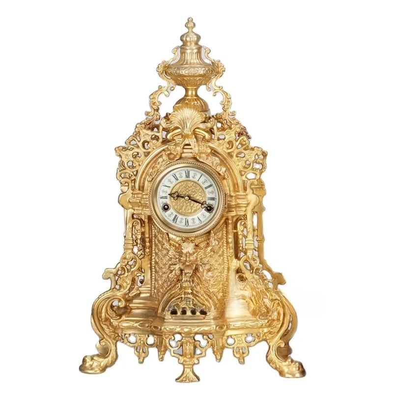 Antique style home decoration unique retro brass gold Roman table clock