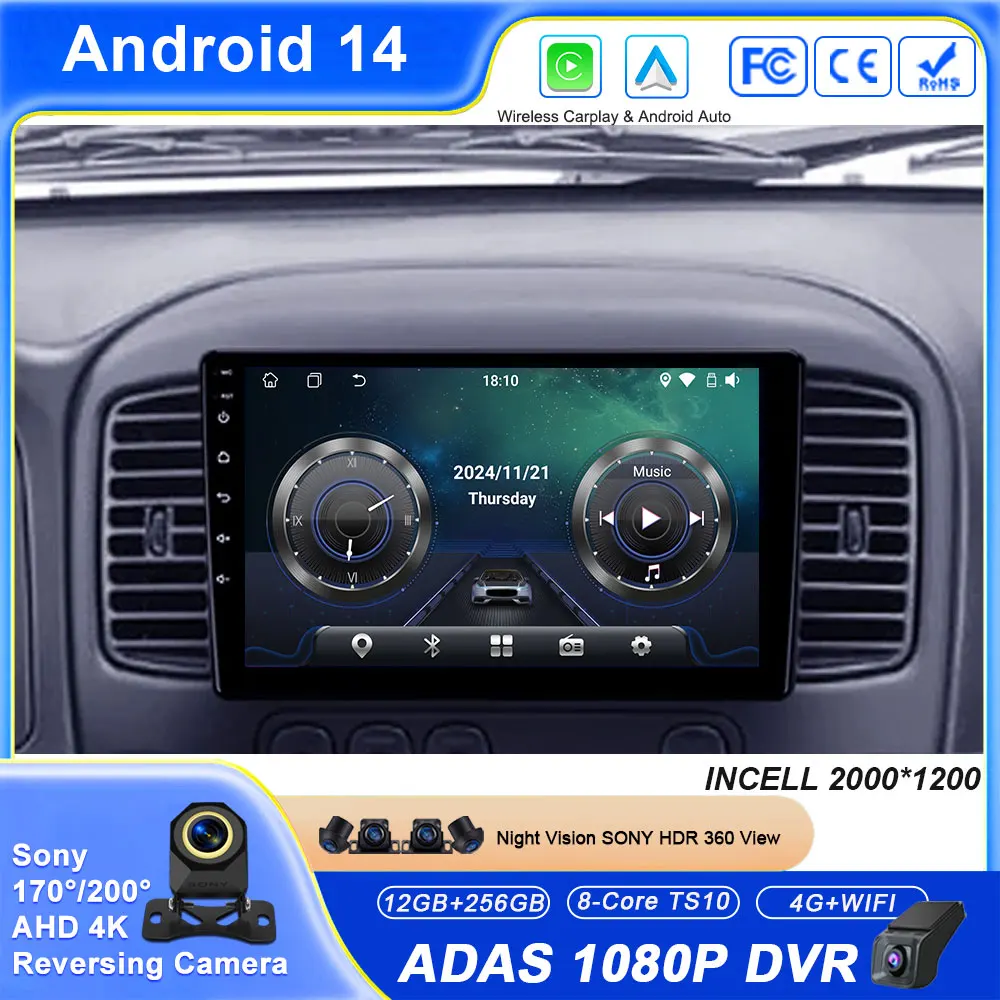 سيارة لفورد إسكيب 1 2000 - 2007 أندرويد راديو تلقائي رئيس وحدة مشغل وسائط متعددة لتحديد المواقع والملاحة ستيريو Carplay WIFI No 2din DVD