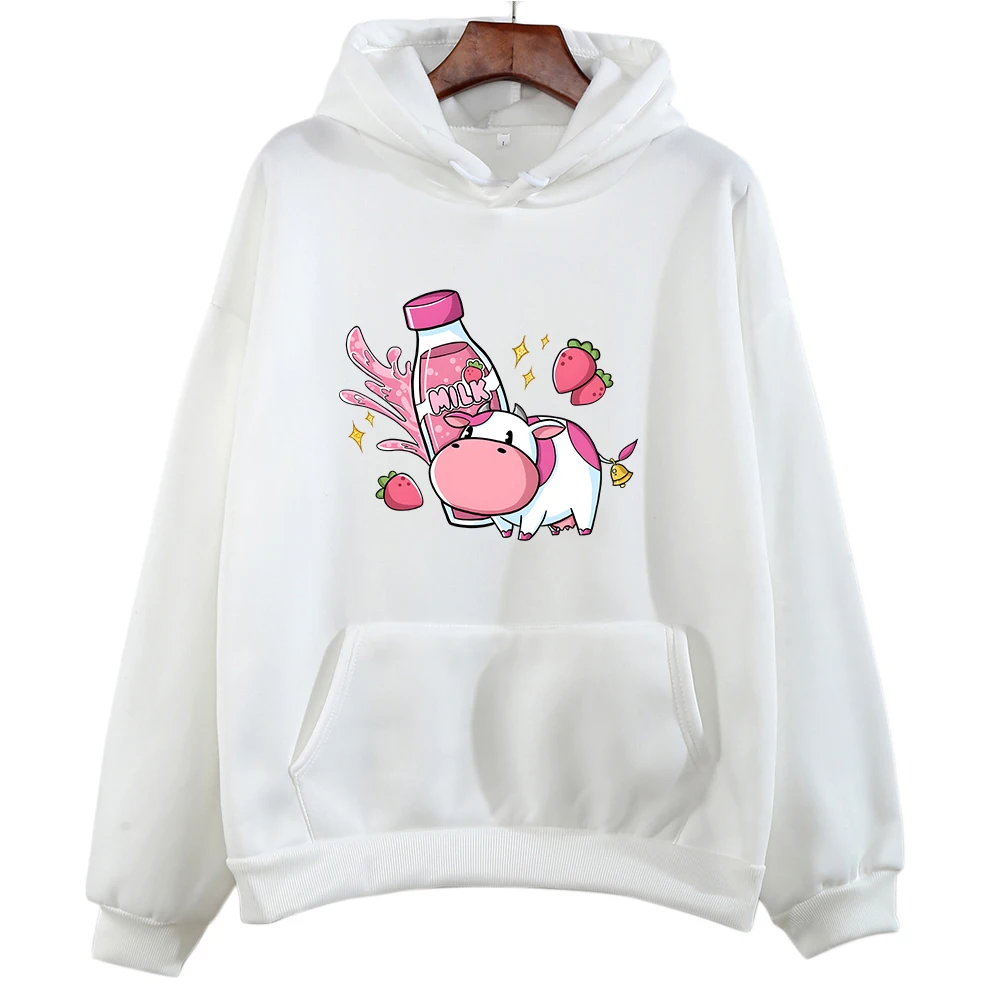 

Strawberry Milk Kawaii Cow Hoodies Cartoon Sweatshirts for Girls Aesthetic Casual Long Sleeve Pullovers Sudaderas Para Mujer