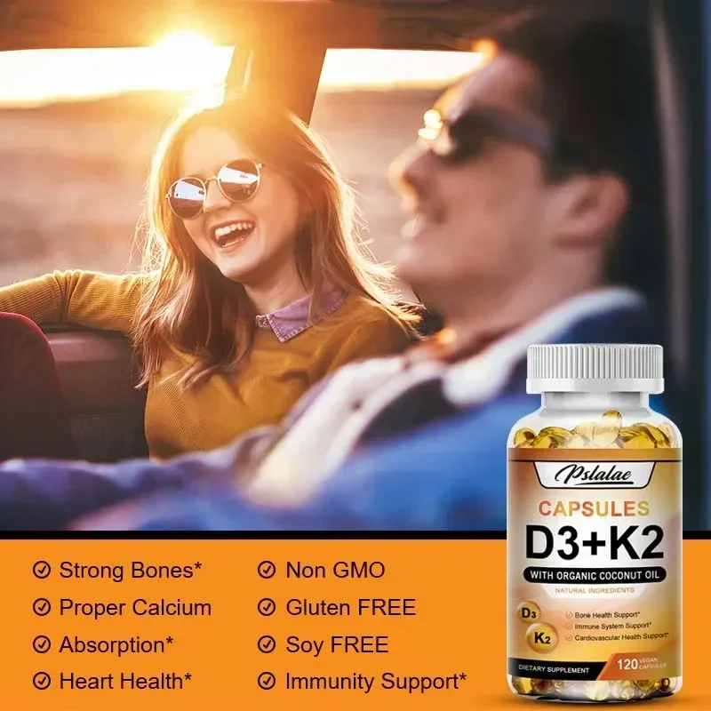 Vitamin D3 + K2 Supplement - Promotes Strong Bones, Calcium Absorption, Teeth, Heart, Cardiovascular Health