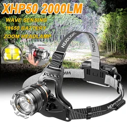 XHP50 Headlamp With Sensor Waterproof Head Light USB Rechargeable LED Zoom Lantern Fishing Searching Camping Head Flashlight