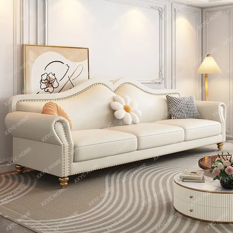 HH cream style leather sofa living room new light luxury straight sofa