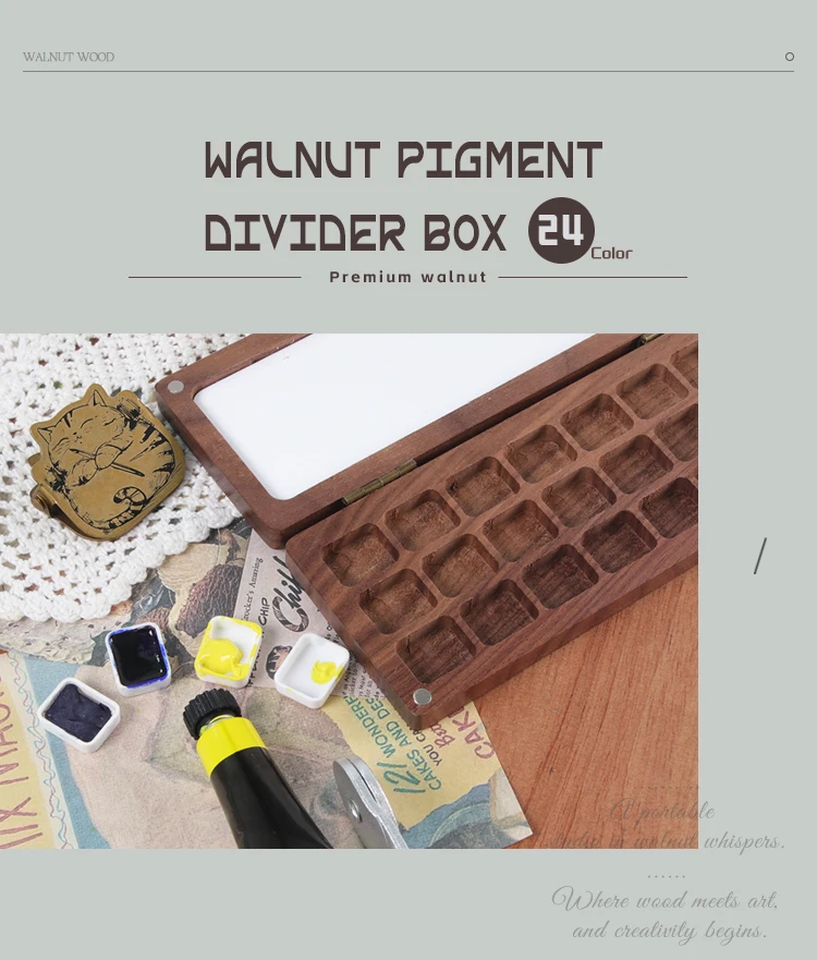 SeamiArt 24-Fächer Schwarznuss Magnetische Malbox Reiseetui für 1ml Tiegel Aquarellfarben Unterteilung – Detail 4