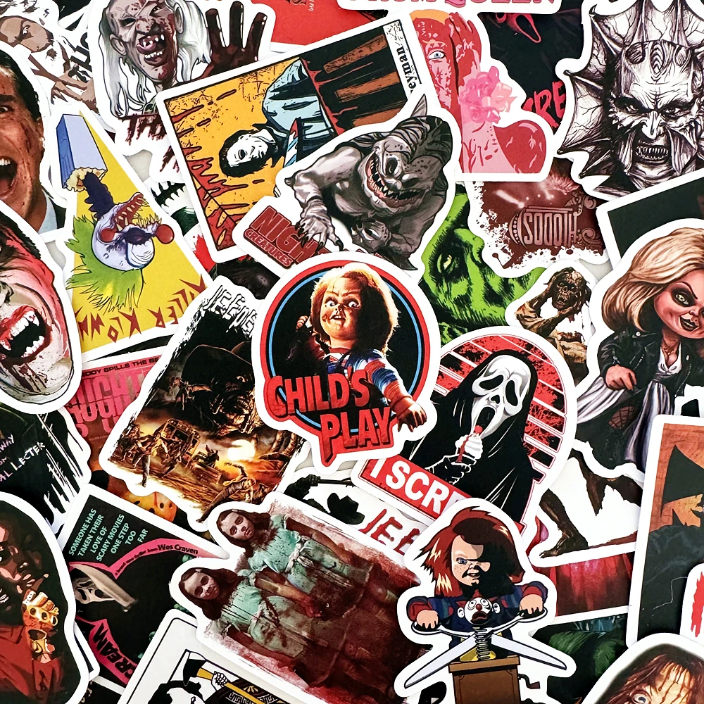 50 szt. Naklejek na Halloween z motywami horroru, graffiti, wodoodporne, na deskorolkę, walizkę podróżną, telefon, laptop, bagaż