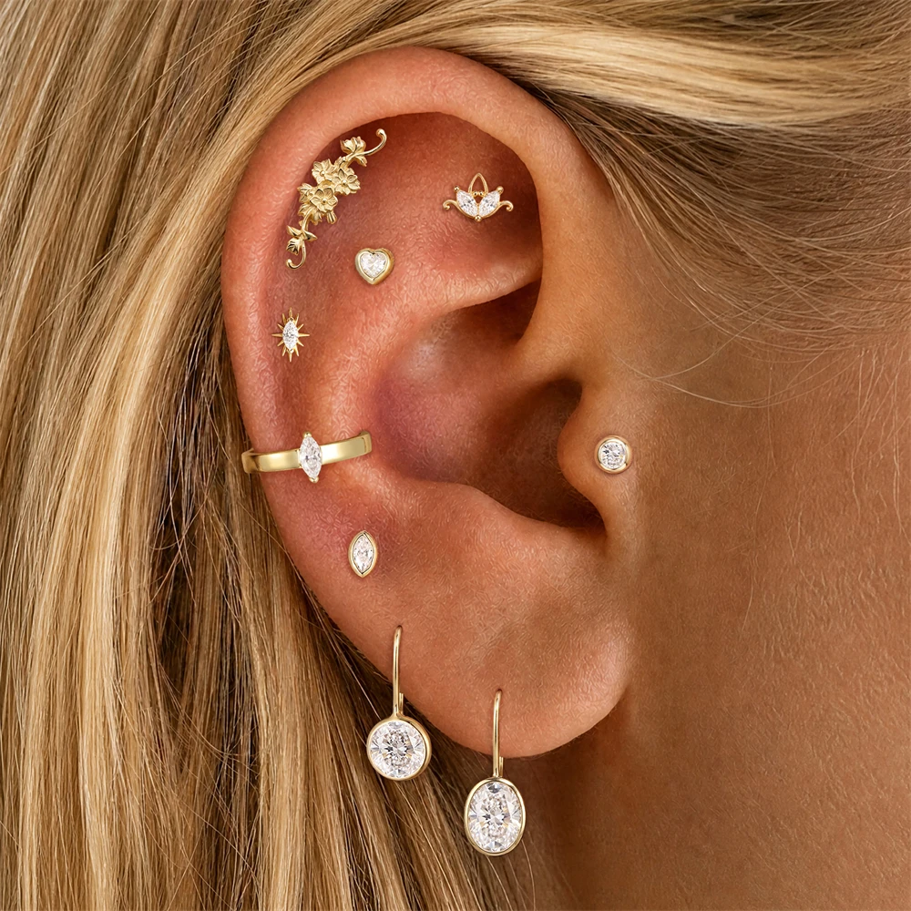 AIDE 925 Sterling Silver Star/WaterDrop CZ Chain Tassel For Women Cartilage Helix Tiny Flower Tragus Conch Piercing Jewelry Gift