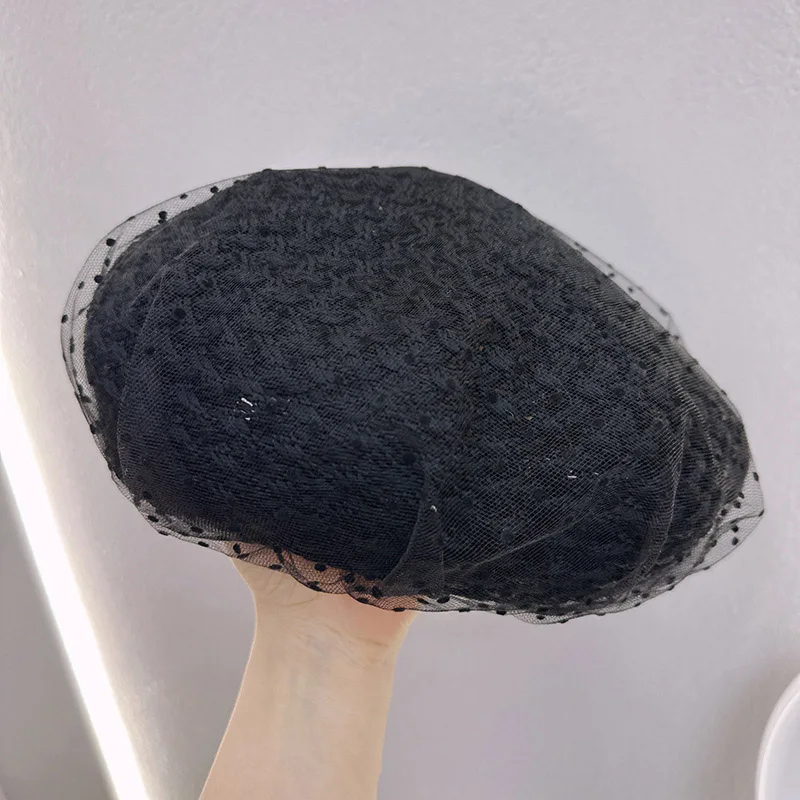 

New Model Restore Ancient Ways Lace Mesh Beret Women's Fashionable Tidal Current Versatile Light Luxury Top Hats