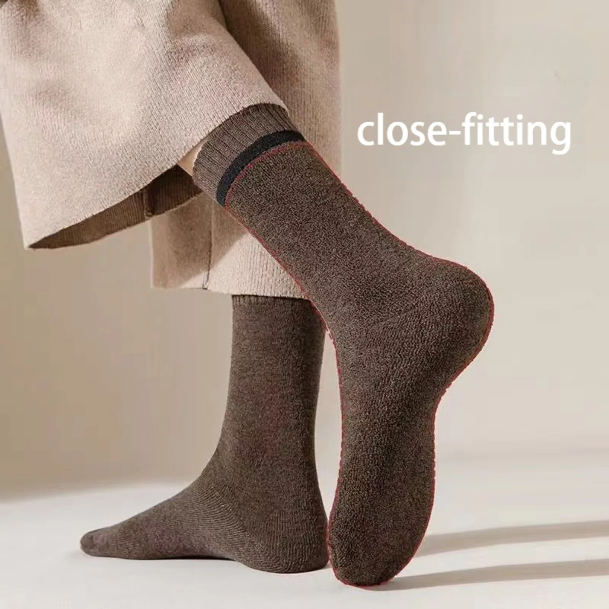 2 Pairs Winter Warm Wool Socks for Men, Male Thicker Solid Fleece Warm Loop Men's Socks