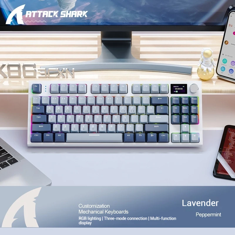 Attack Shark K86 Mechanical Keyboard Tri-Mode Wireless Bluetooth Rgb Hot Plug E-Sports Ergonomics Design Laptop Customized Gift