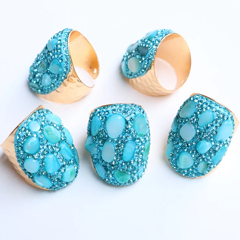 Micro Inlay Irregular Coral Open Rings for Women Girls Gold-color Chip Stones Party Wedding Anniversary Gifts Ring