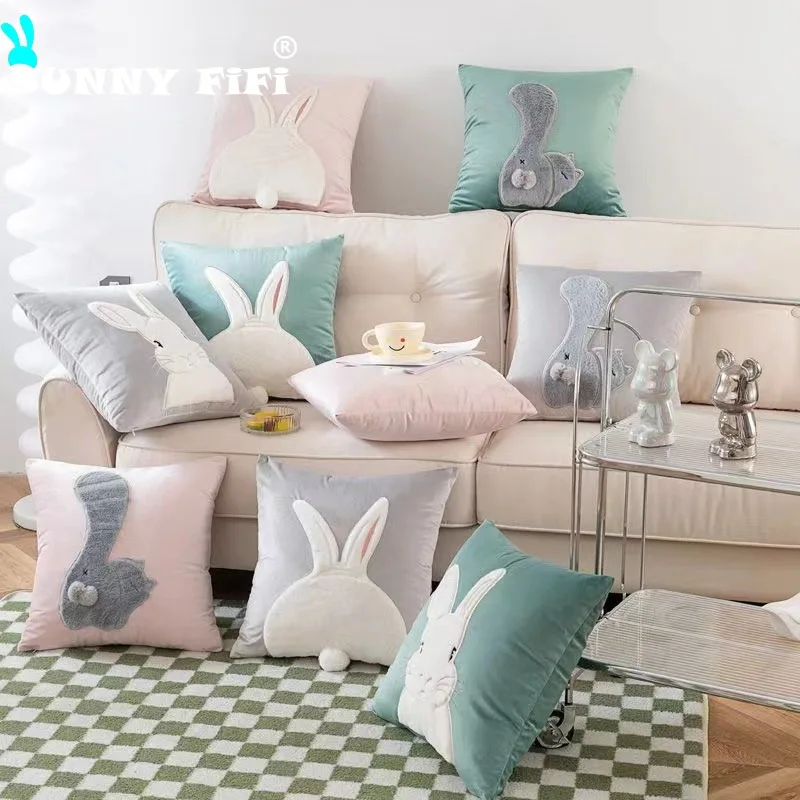 Lovely Wind Rabbit Cushion Cases Soft Plush Solid Color Ultra Soft Throw Pillows Case