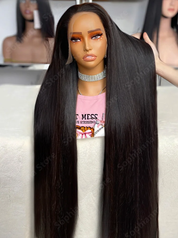 

230 density 13x6 HD Transparent Straight Lace Frontal Human Hair Wigs 30 40 Inch 13x4 Lace Front Wig PrePlucked For Women
