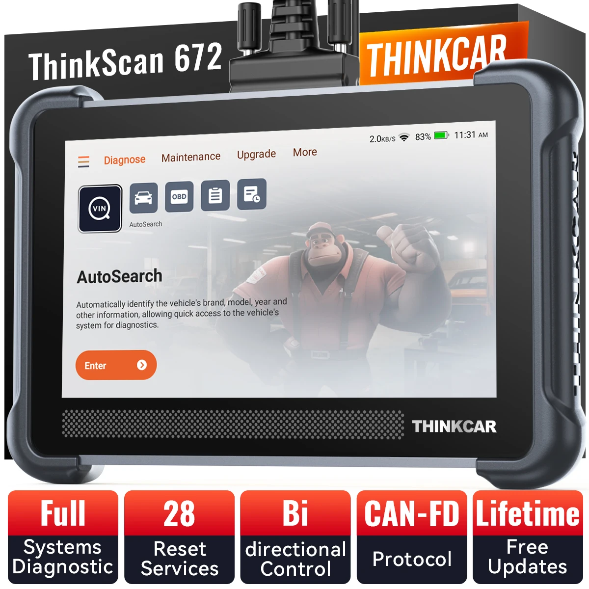 

Диагностический сканер THINKSCAN 672 OBD2 для автомобилей, CAN FD, двунаправленное управление, диагностика всех систем на уровне OE, 28 функций сброса, бесплатно