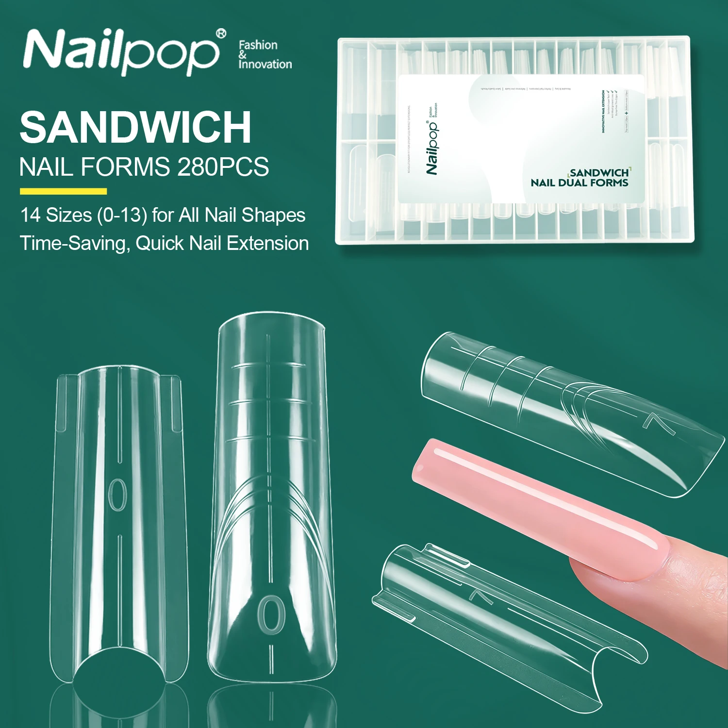 

Двойные формы для наращивания ногтей Nailpop, 14 размеров, для полигеля и акрила, без бумажных держателей, 140/280 шт.